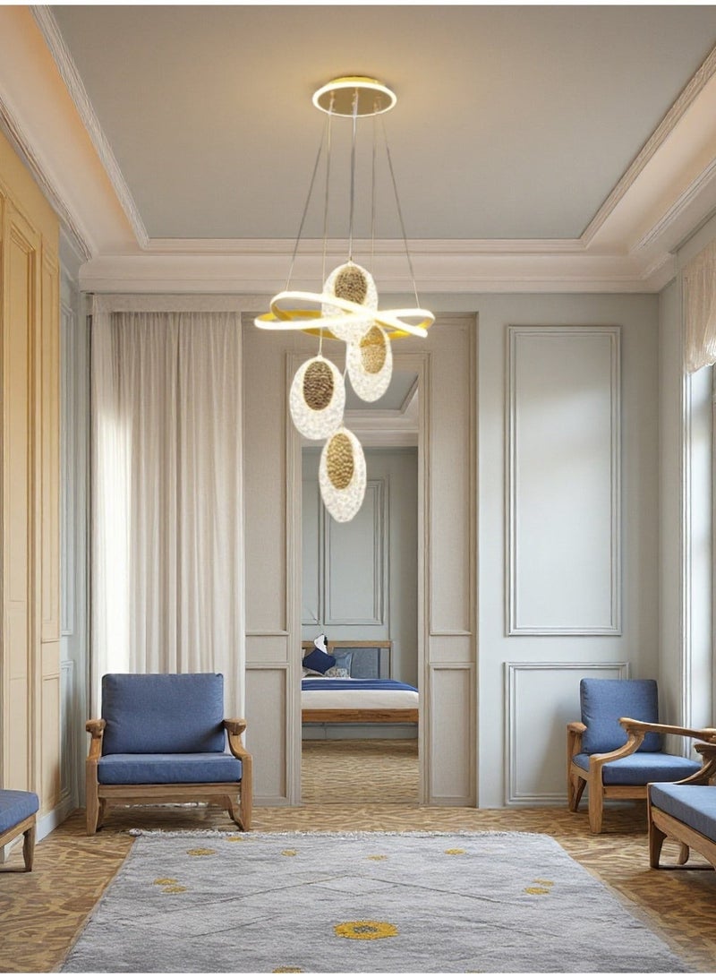 An LED pendant light with 4 elliptical lamp heads, offering three lighting colors to choose from, adjustable in height, and supporting remote control. Suitable for restaurants, bedrooms, living rooms and public activity areas. - Image 5